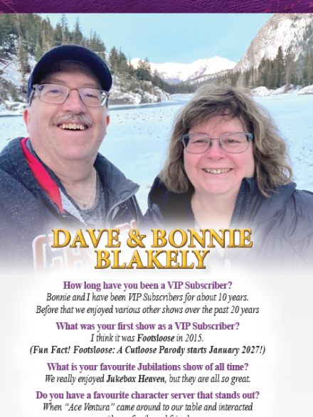 Two smiling people outdoors with mountains; text below highlights 'VIP Spotlight' and interview questions.
