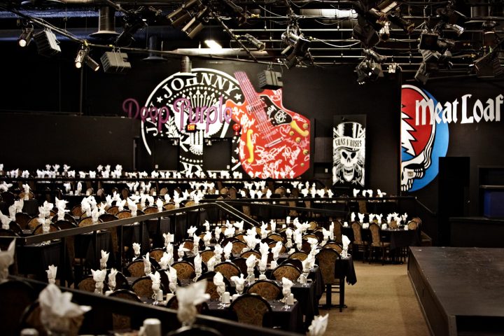 a group of people standing in front of a crowd