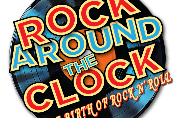 Vinyl record with text: Rock Around the Clock, The Birth of Rock n' Roll.