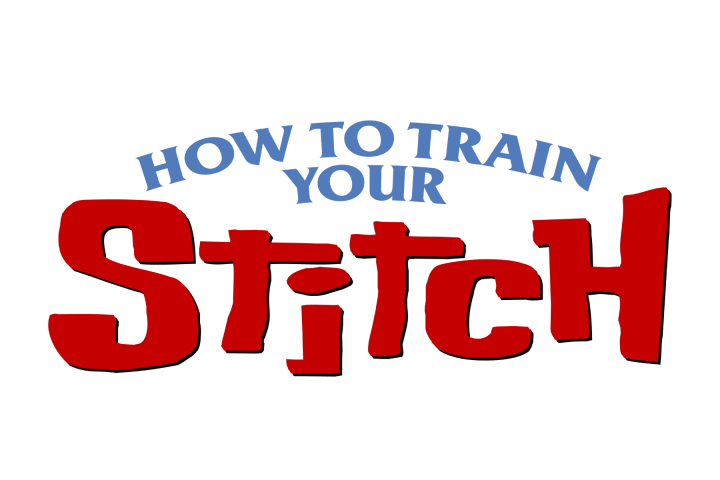 Text logo: 'How to Train Your Stitch' in bold red and blue letters.