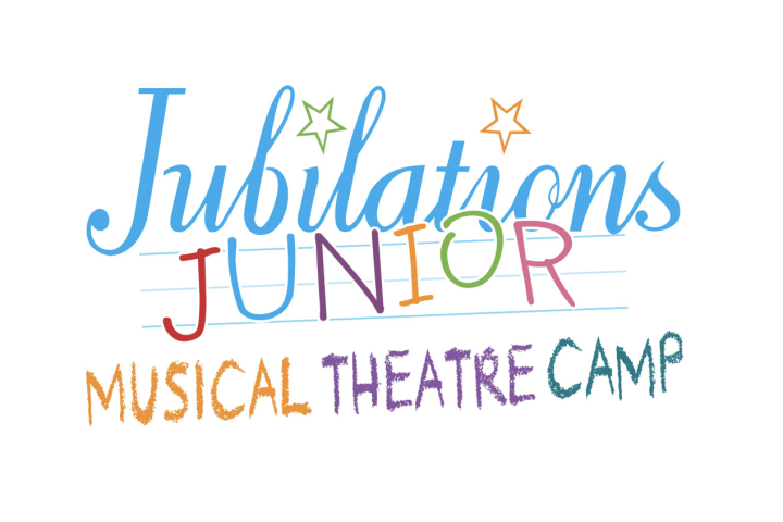 Colorful text: Jubilations Junior Musical Theatre Camp with stars.